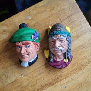 VINTAGE 2 CERAMIC ARTISAN POTTERY HEADS VIKING+SCOTTISH GENTLEMAN GUC "BIN G